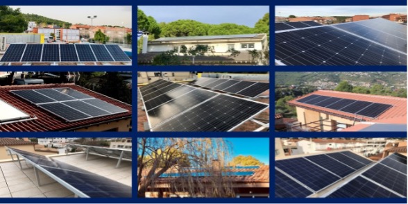 Detalle de paneles solares de alta eficiencia instalados en una casa unifamiliar de Gavá, para generación de energía limpia
